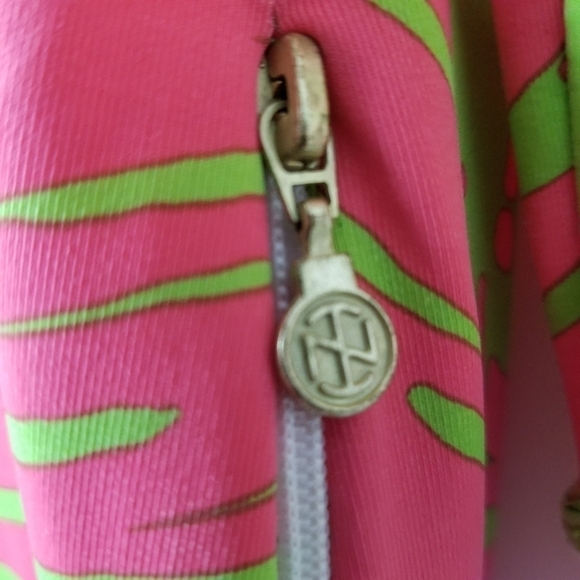 Tracy Negoshian Dress Keyhole Neckline Preppy Loose Retro Neon Print Cap Pocket - Picture 7 of 11